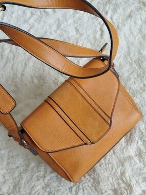 Louenhide Tan Vegan Leather Flap Crossbody Bag Striped Lining